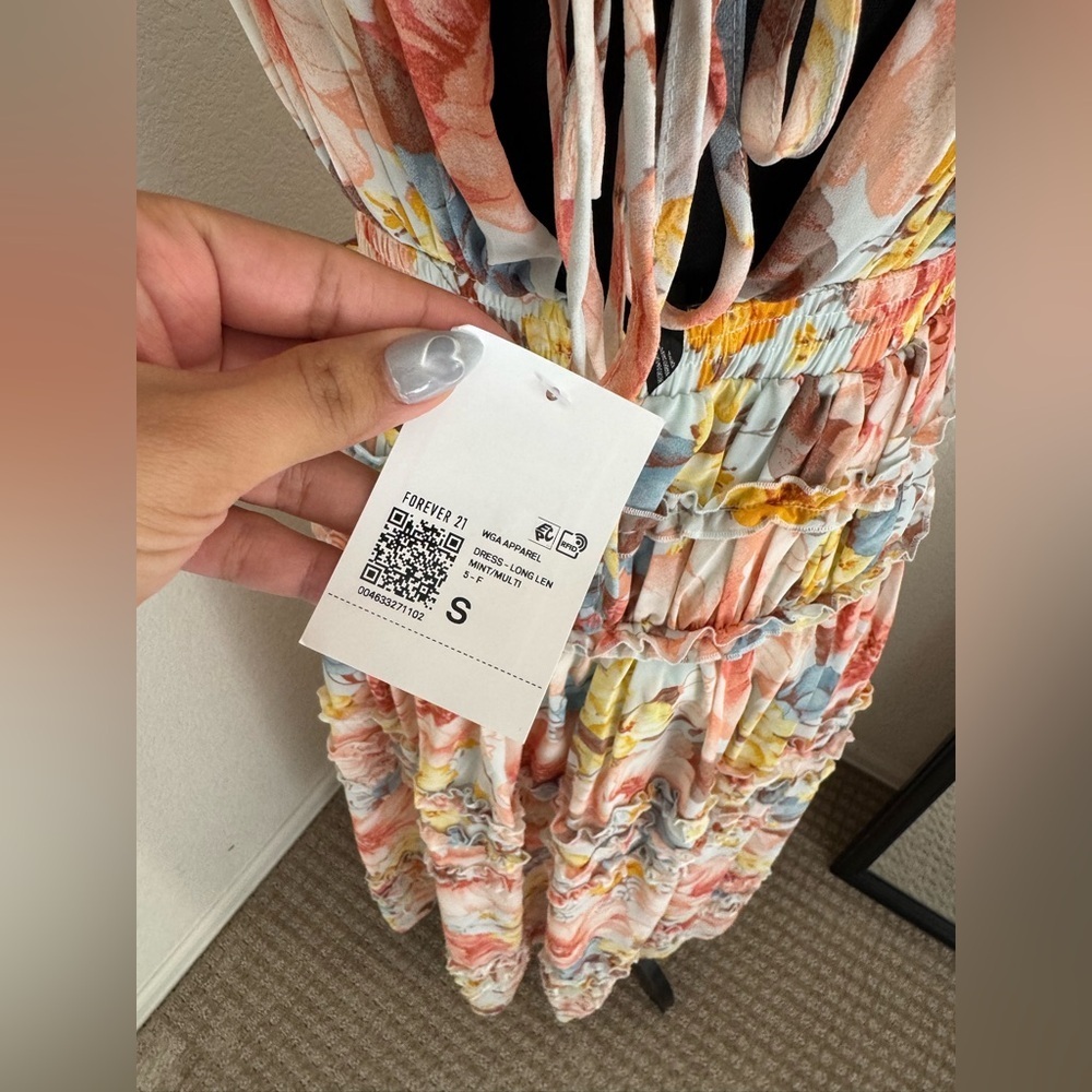 Forever 21 Floral Maxi Dress Small Tiered Ruffle Boho Pastel Sleeveless size S - Picture 5 of 10